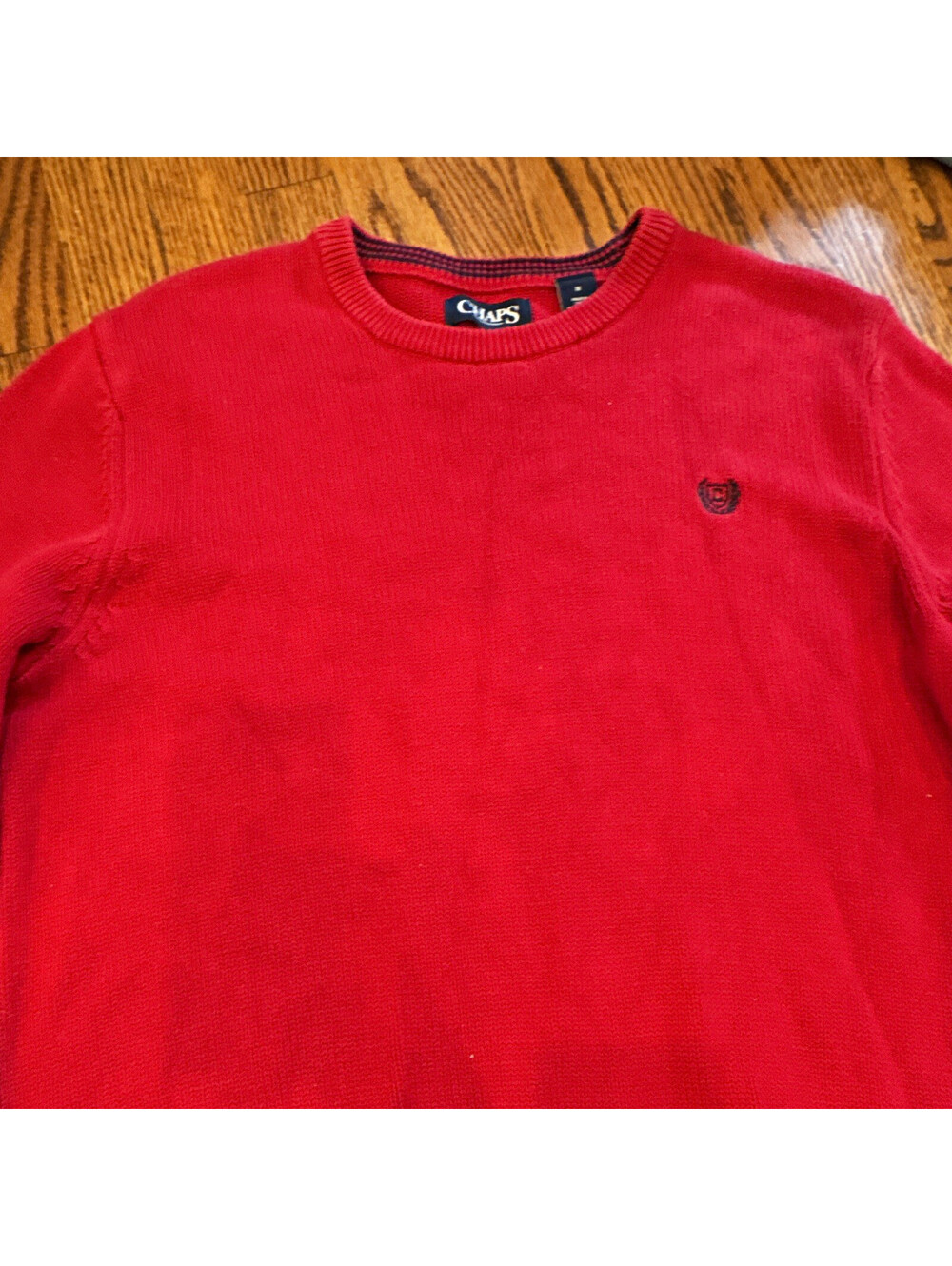 Chaps Mens M Red Solid Knit Crew Neck Pullover Sweater Long Sleeve Logo